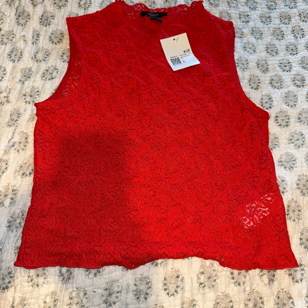 Forever 21 Vibrant Red Lace Blouse